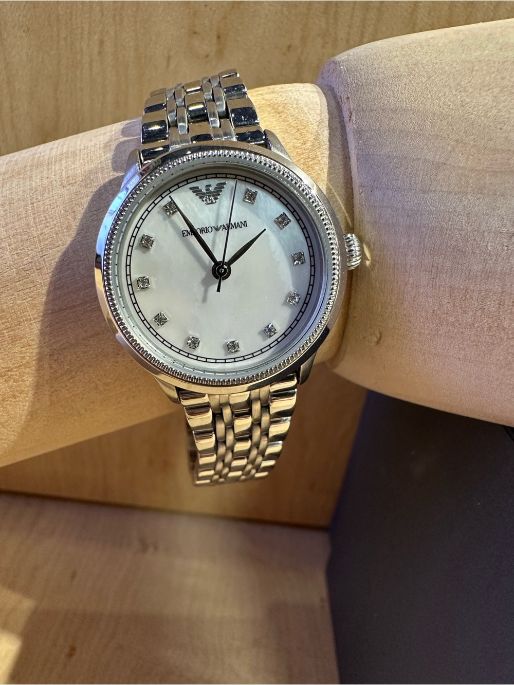Emporio Armani Silver Stainless Steel Bracelet Watch with White Dial